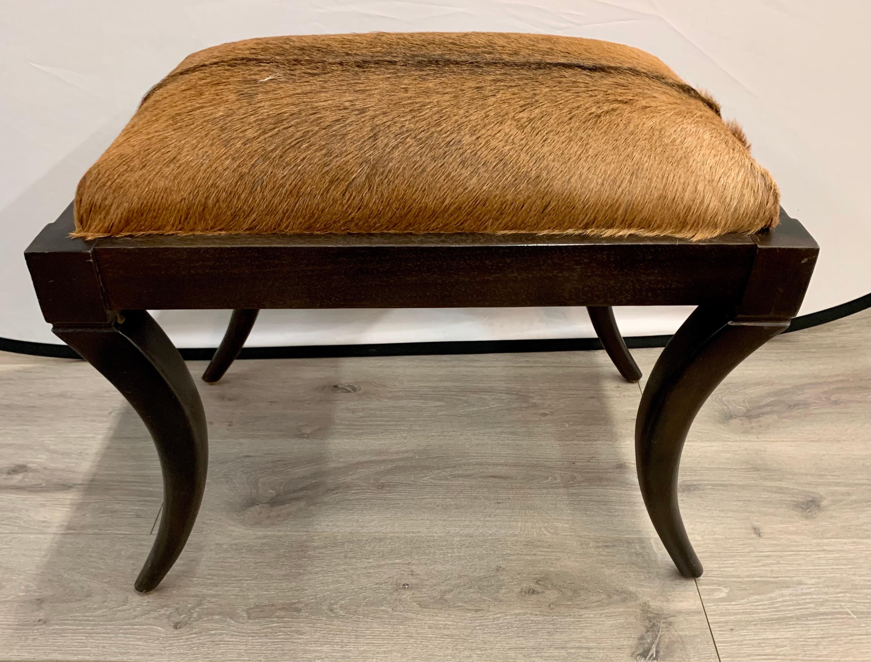 20th Century Cowhide Upholstered Bench Stool Seat