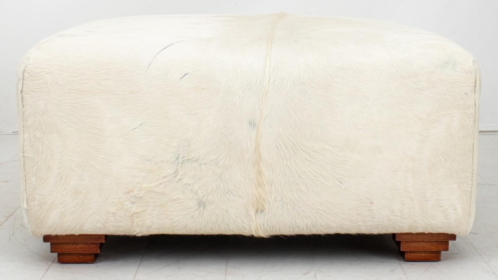 Modern Cowhide Upholstered Storage Pouf or Ottoman