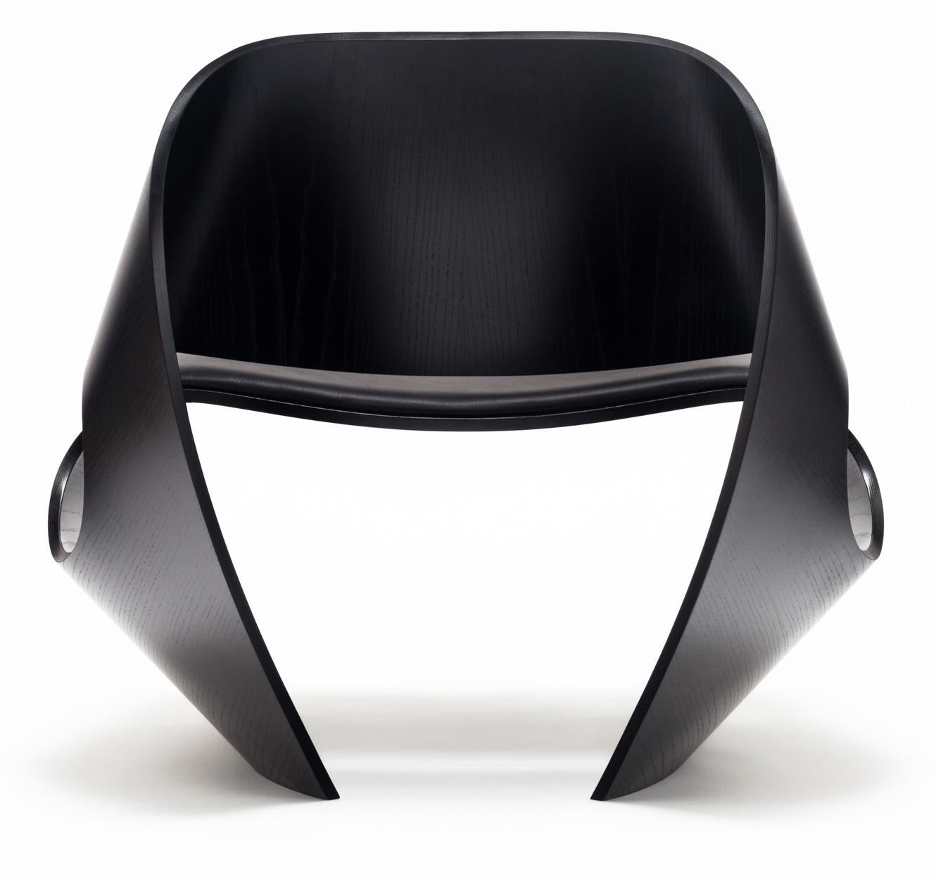 British Cowrie, Ebonised Ash Plywood Chair with Padded Leather Seat, Made in Ratio For Sale