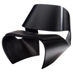 Cowrie, Ebonised Ash Plywood Chair with Padded Leather Seat, Made in Ratio