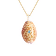 Cowrie Shell Pendant with Diamond and Blue Topaz
