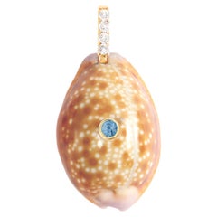 Cowrie Shell Pendant with Diamond and Blue Topaz