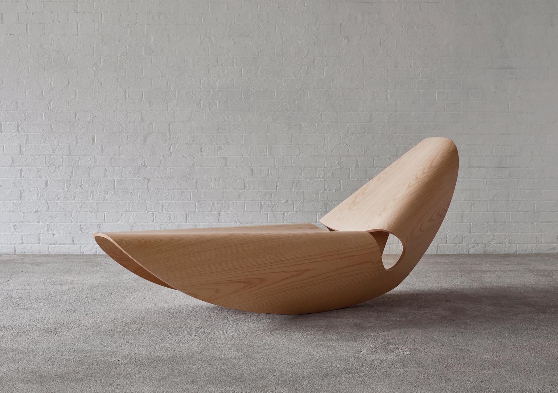 Ash Cowrie, Walnut Veneered Bent Plywood Rocking Chaise Longue by Made in Ratio For Sale