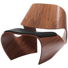 Cowrie, Walnut & Plywood Lounge Chair with Padded Leather Seat by Made in Ratio