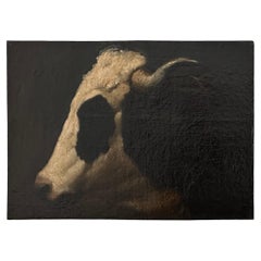 "Cow's Head" Oil on Canvas, French School from mid-19th c., circle of Brascassat
