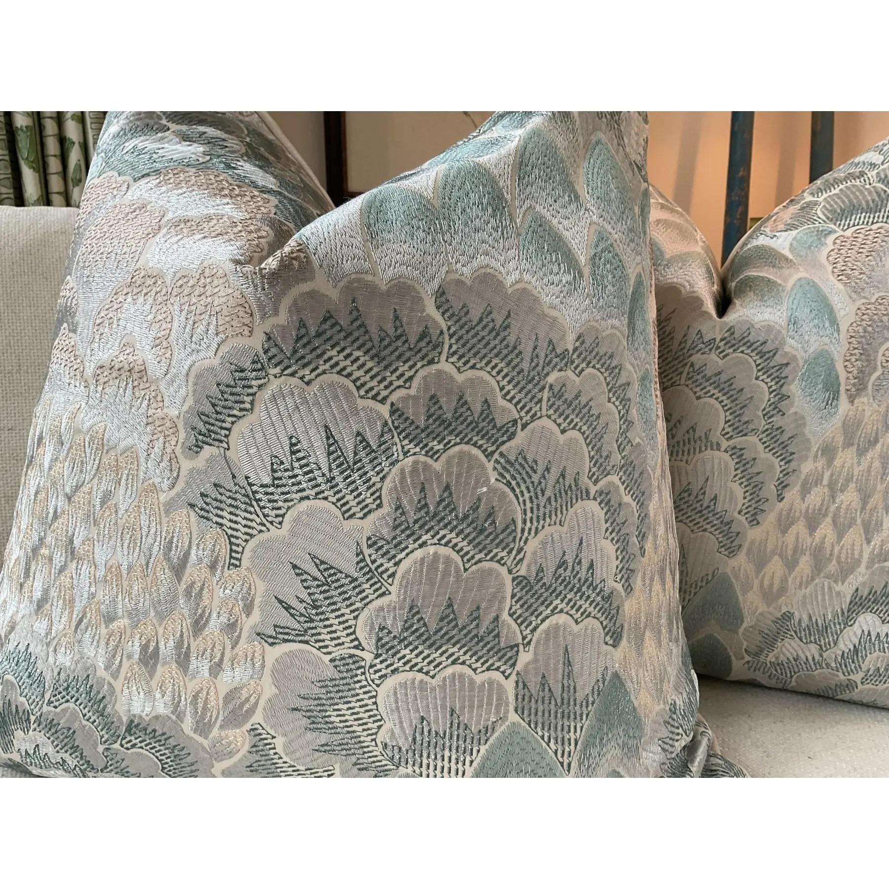 American Cowtan and Tout “Coromandel” in Aqua 22” Down-Filled Pillows - a Pair