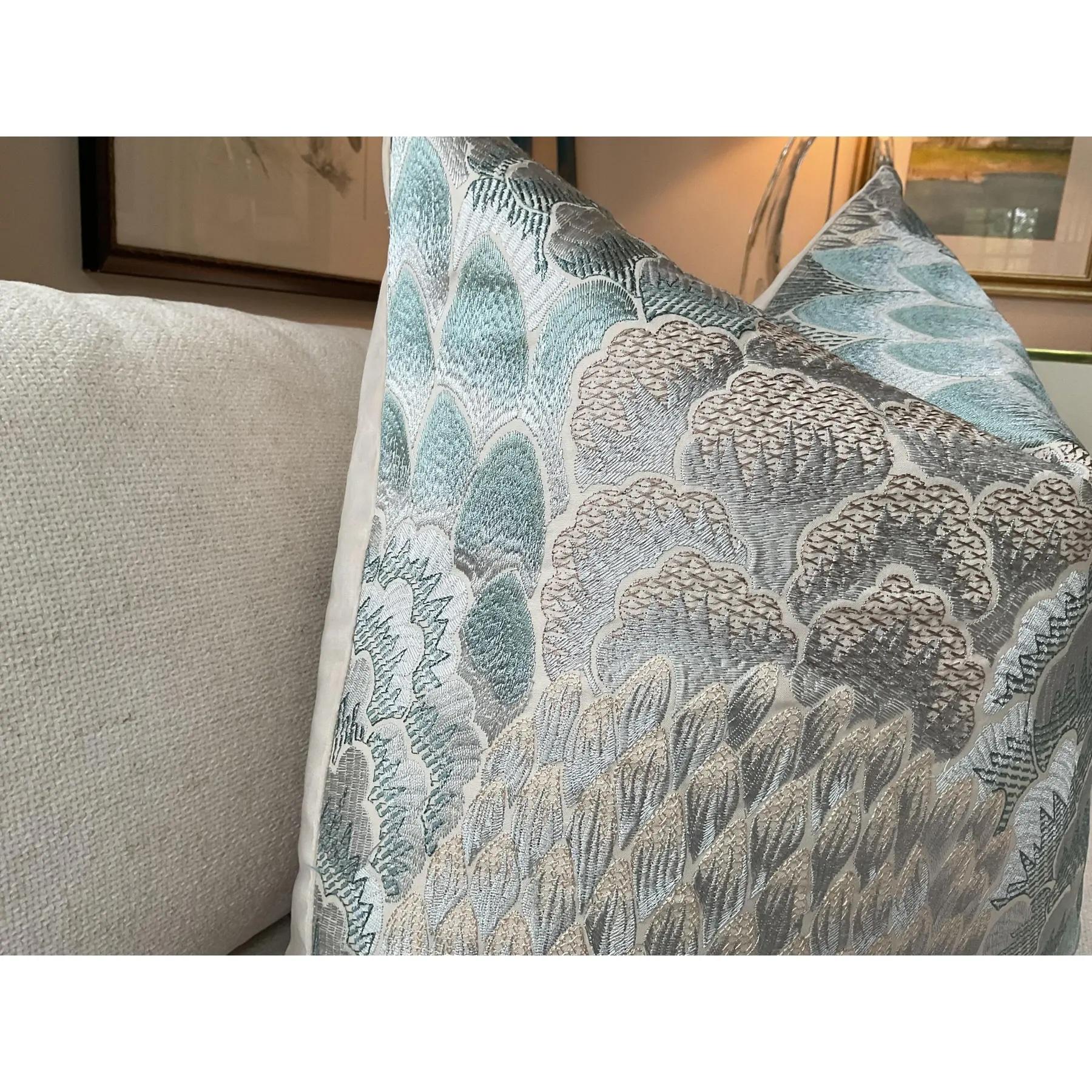 Cowtan and Tout “Coromandel” in Aqua 22” Down-Filled Pillows - a Pair In New Condition In Winder, GA