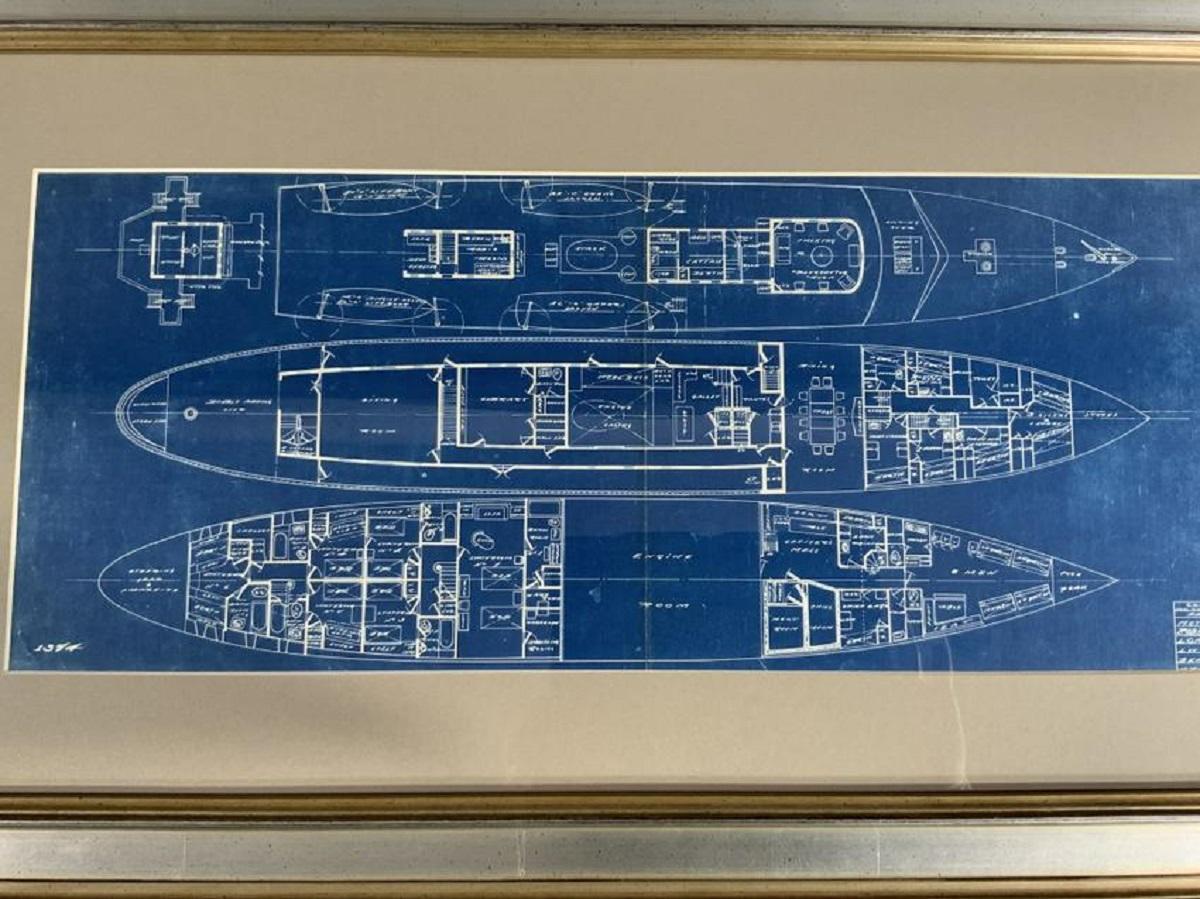 Paper Cox and Stevens Blueprint of Yacht Robador For Sale
