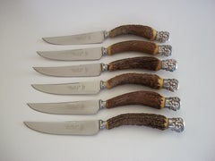 COX CO. LTD. - Set of 6 Stag Horn Grip Steak Knives - U.K. - Early 20th Century