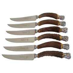COX CO. LTD. - Set of 6 Stag Horn Grip Steak Knives - U.K. - Early 20th Century