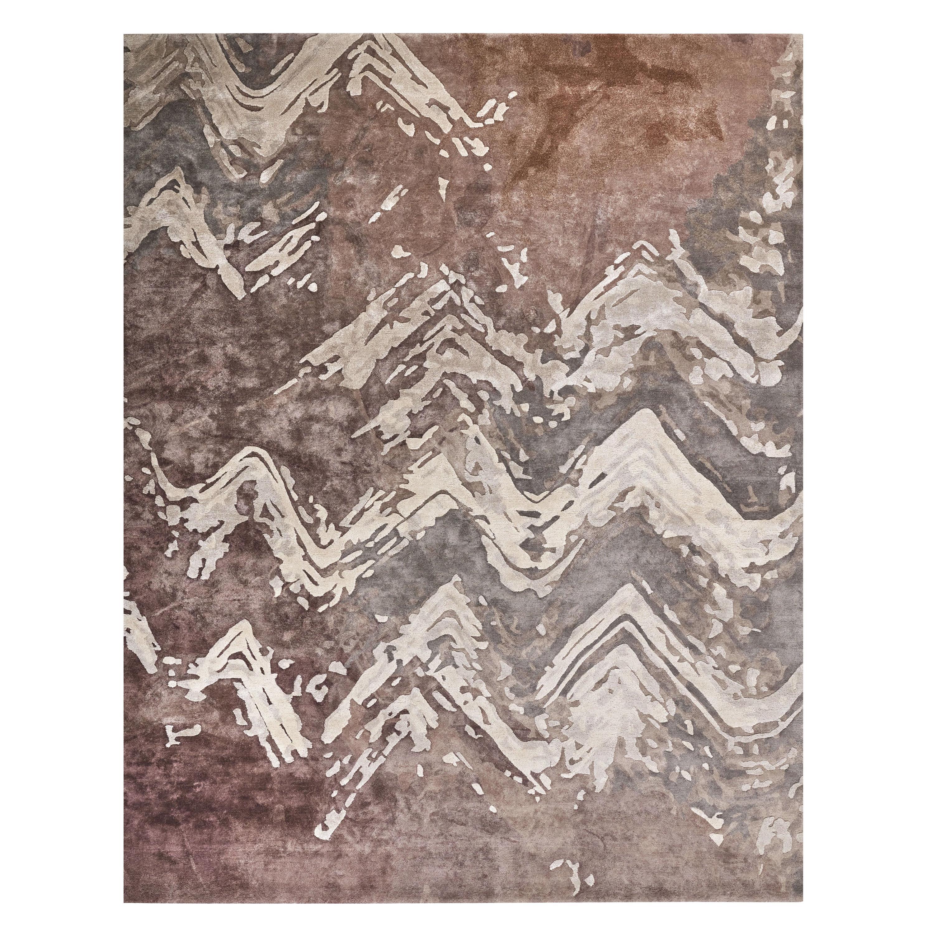 Coy Hand Tufted Modern Silk Rug in Lavender Grey & Olive Grey Colours by Hands