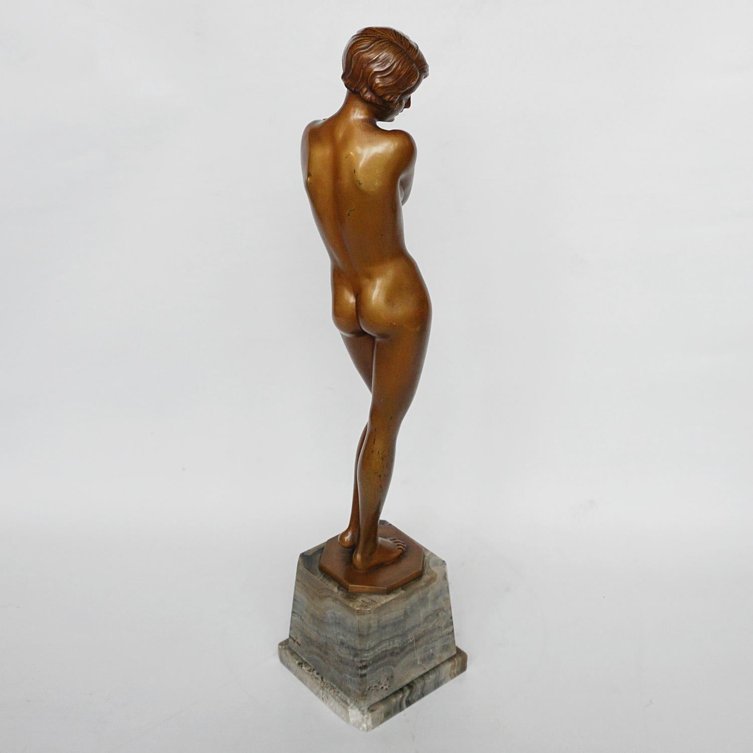 'Coy Maiden' Art Deco Bronze Sculpture by Josef Lorenzl 6