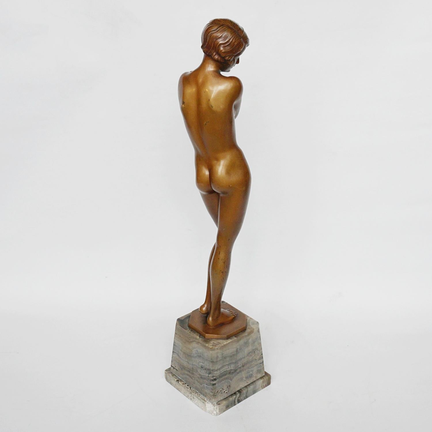 'Coy Maiden' Art Deco Bronze Sculpture by Josef Lorenzl 9