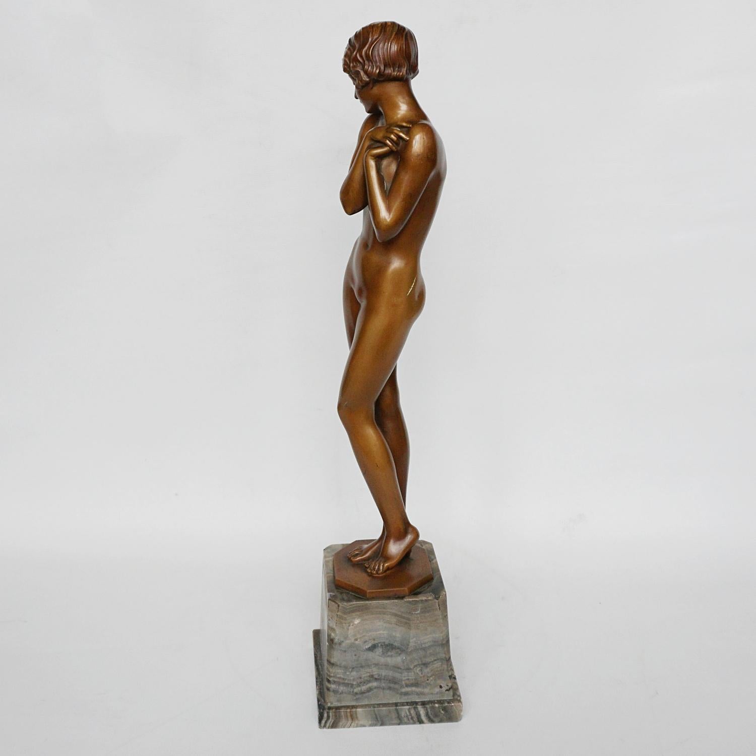 'Coy Maiden' Art Deco Bronze Sculpture by Josef Lorenzl 13