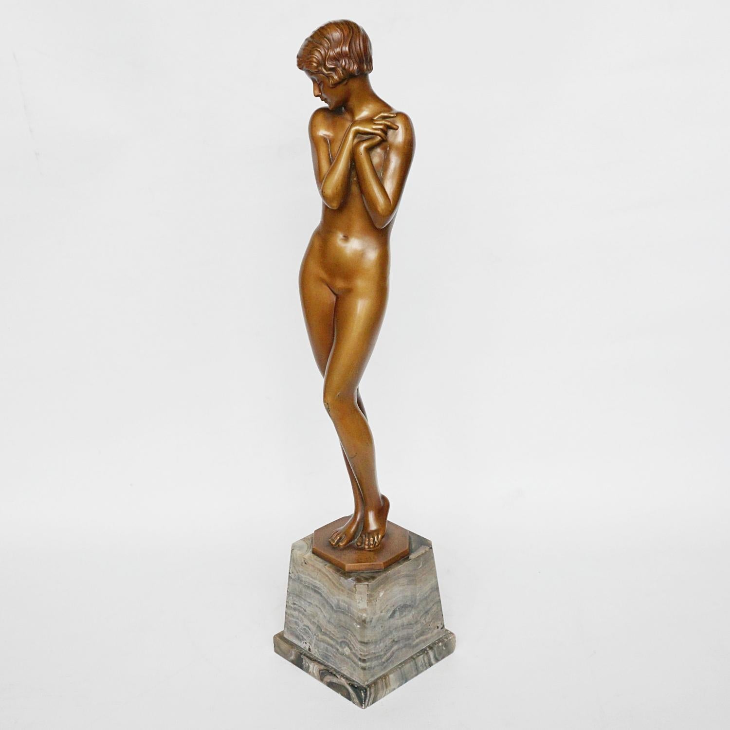 'Coy Maiden' Art Deco Bronze Sculpture by Josef Lorenzl 14