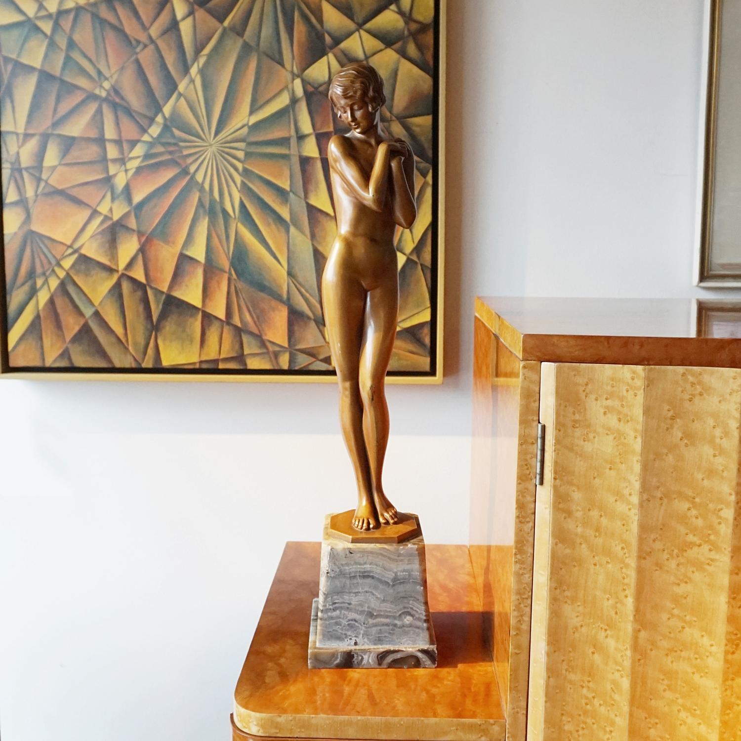 'Coy Maiden' Art Deco Bronze Sculpture by Josef Lorenzl 15