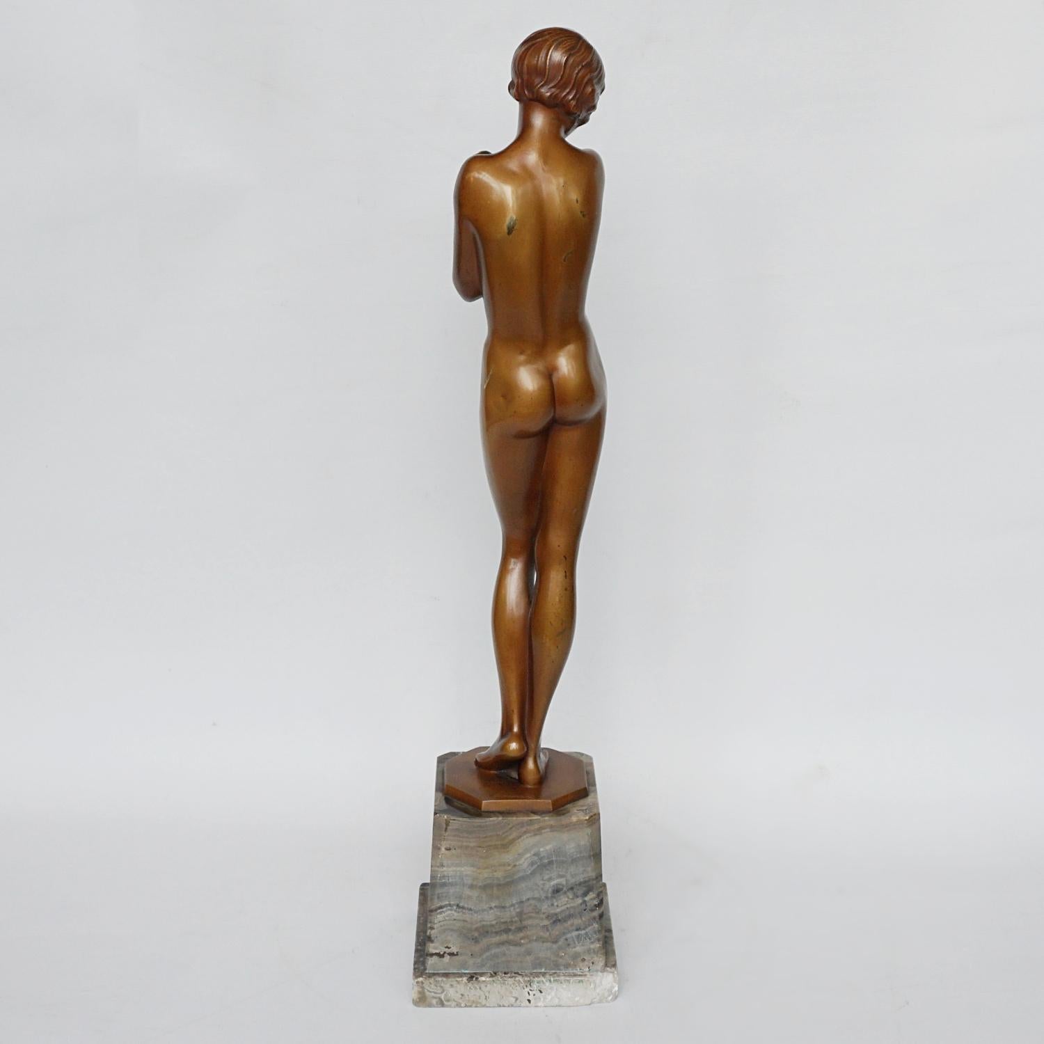 'Coy Maiden' Art Deco Bronze Sculpture by Josef Lorenzl In Fair Condition In Forest Row, East Sussex