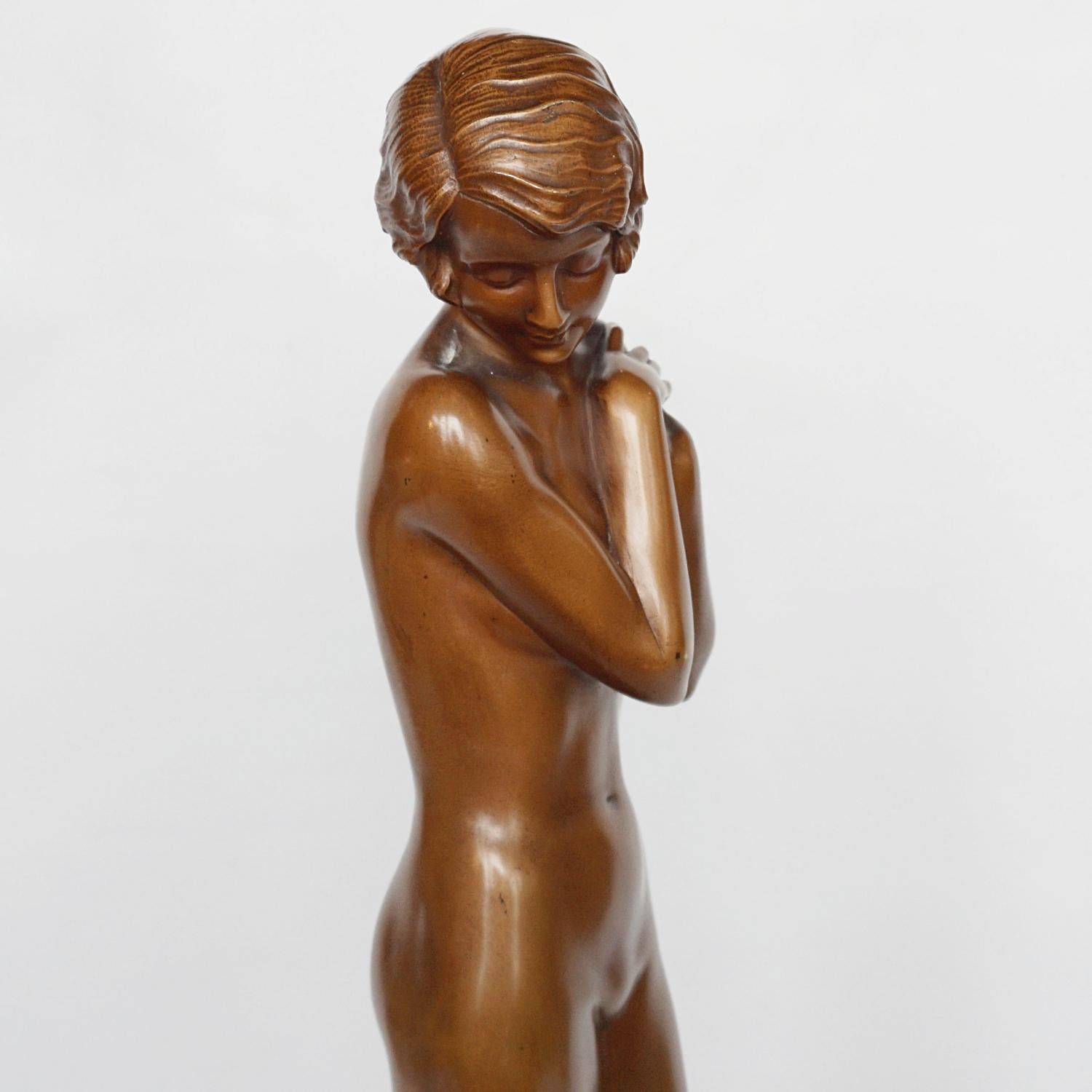 'Coy Maiden' Art Deco Bronze Sculpture by Josef Lorenzl 2