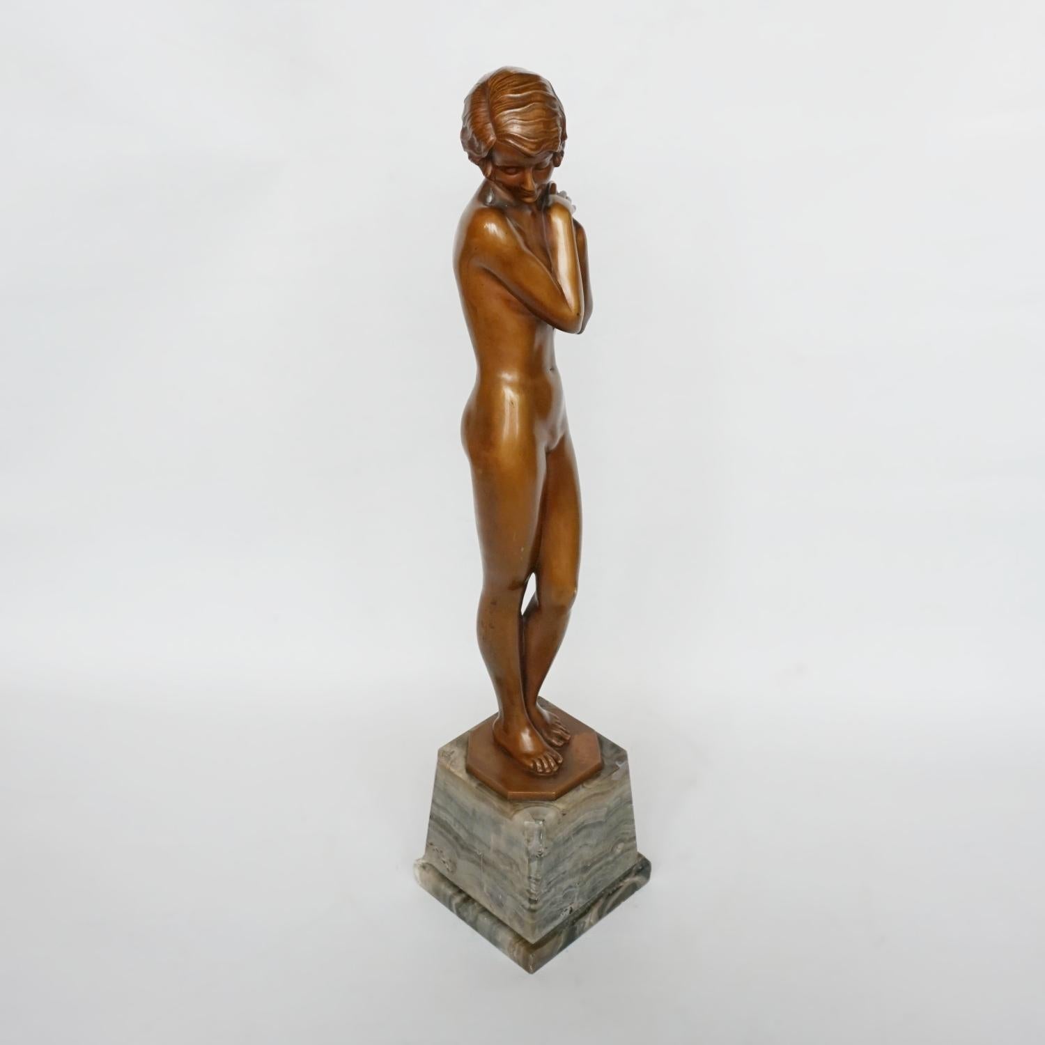 'Coy Maiden' Art Deco Bronze Sculpture by Josef Lorenzl 3