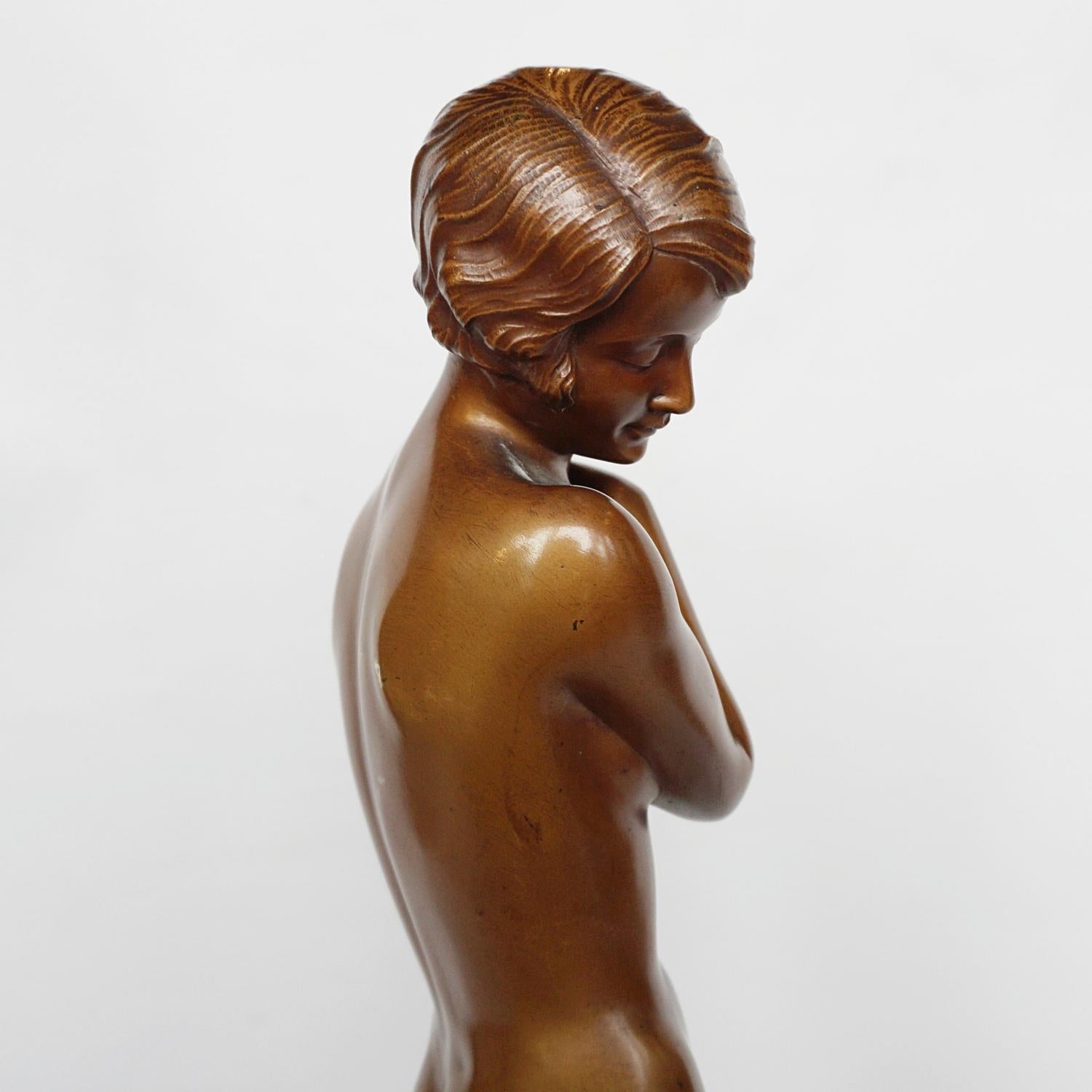 'Coy Maiden' Art Deco Bronze Sculpture by Josef Lorenzl 4