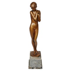 Vintage 'Coy Maiden' Art Deco Bronze Sculpture by Josef Lorenzl