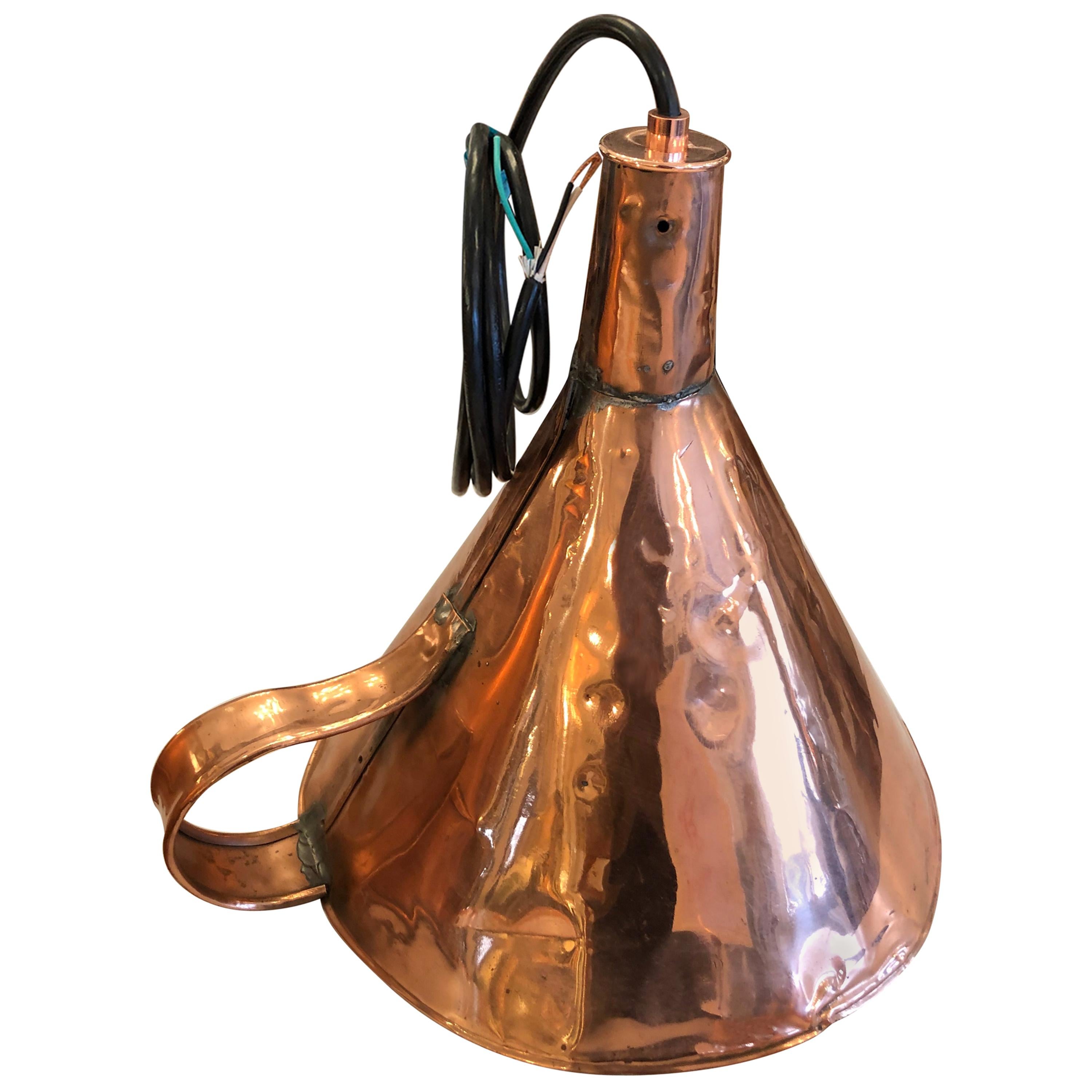 Cozy Antique Copper Funnel Light Pendant For Sale