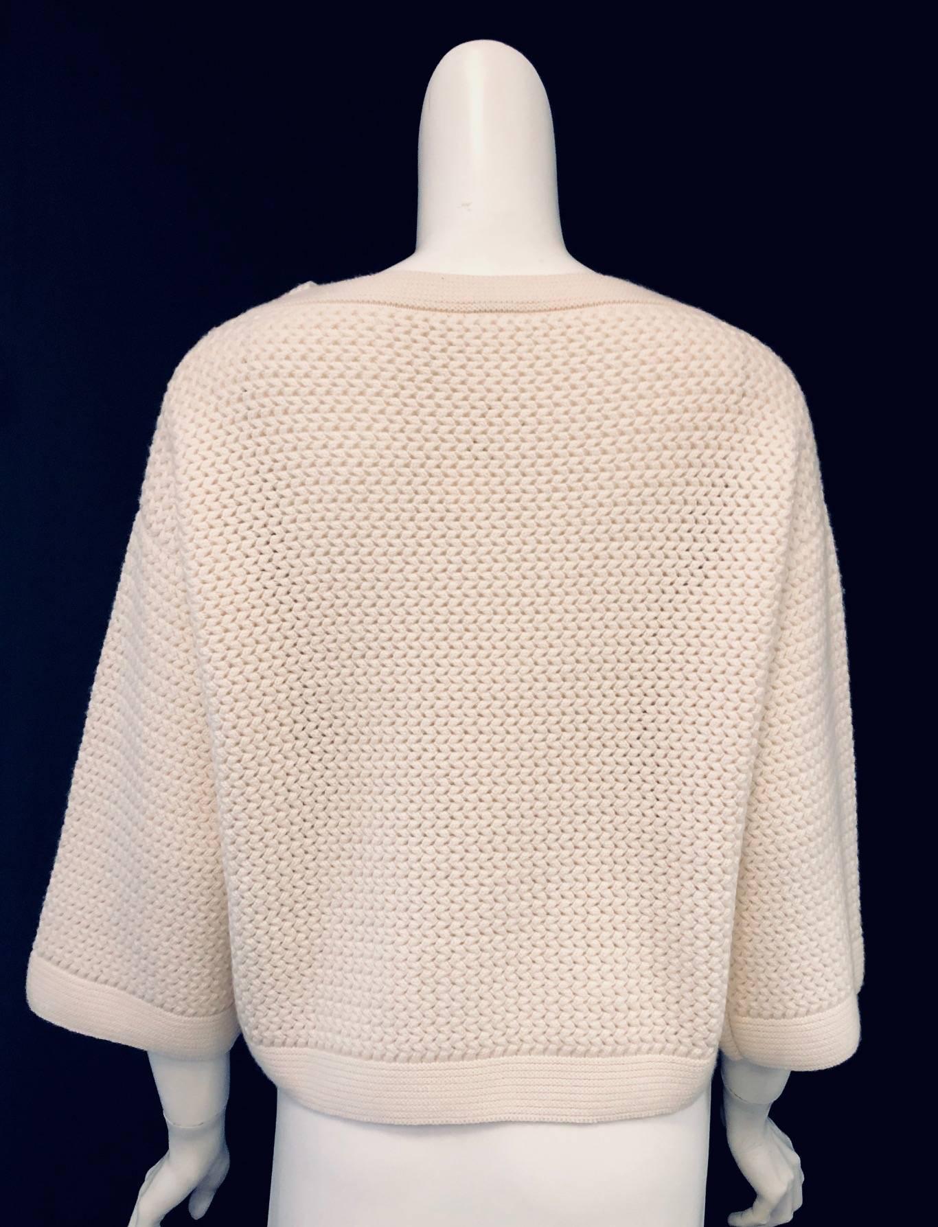 Beige Cozy Chanel Ivory Cashmere Crochet Sweater  