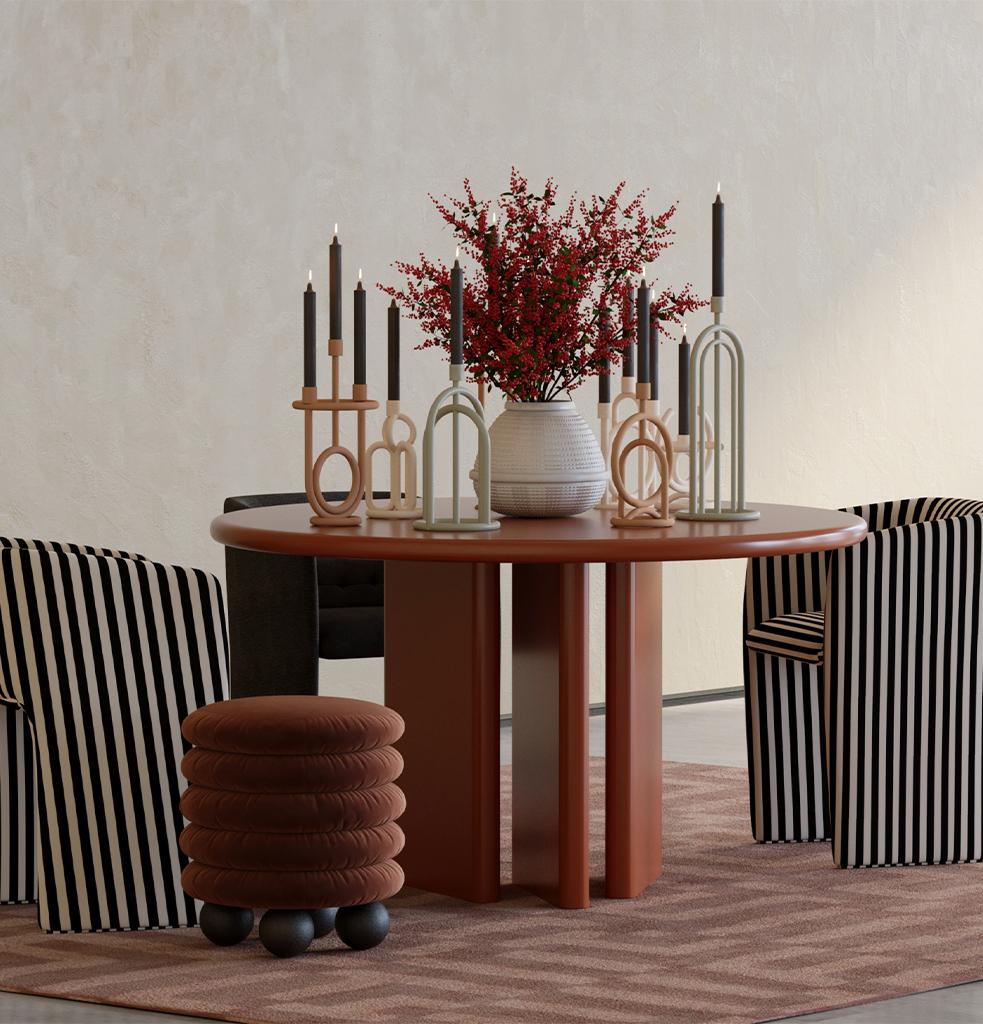 The Cozy dining table has a modern and innovative language with its minimal lines and simple geometric form. Legs that are misaligned form the identity of the Cozy table. Displaying a stylish and friendly appearance, the table adds a touch of simple