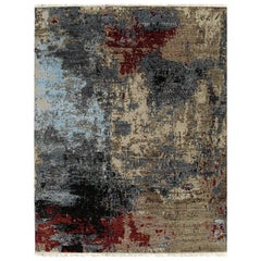 Cozy Modern Charcoal Hand-Knotted Wool Rug Carpet, Abstract Contemporary Design