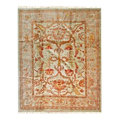 Cozy Mohair Oushak Beige Hand-Knotted Rug Carpet with Soft Floral Design