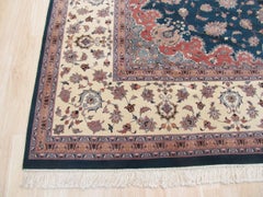 Fine Modern Oriental Blue Persian Floral Medallion Design Large Wool Rug Carpet