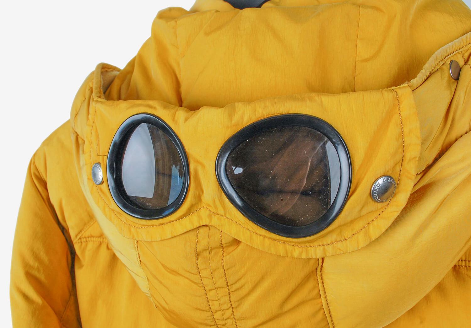 Yellow C.P Company Down Hooded Puffer Men Google Jacket Size 48IT (Medium) For Sale