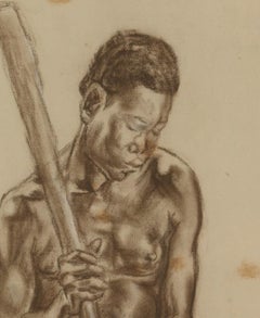 Portait eines afrikanischen männlichen Porträts, Kohle auf Papier, signiert Banzyville, 1944