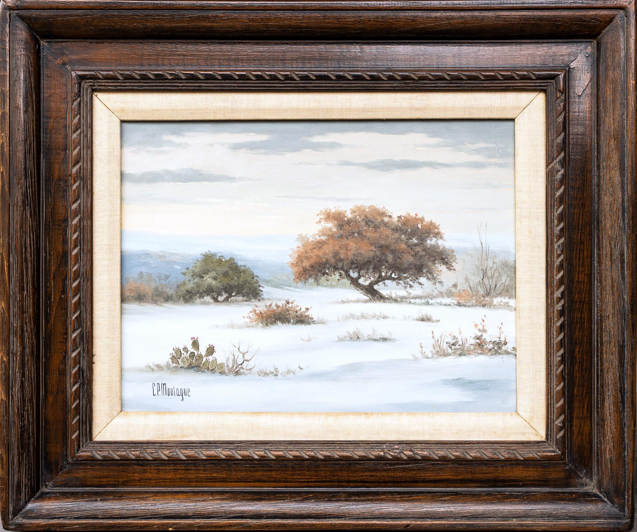 Hill Country Winter Snow Scene - Painting by C.P. Montague (Pauline Thweatt)