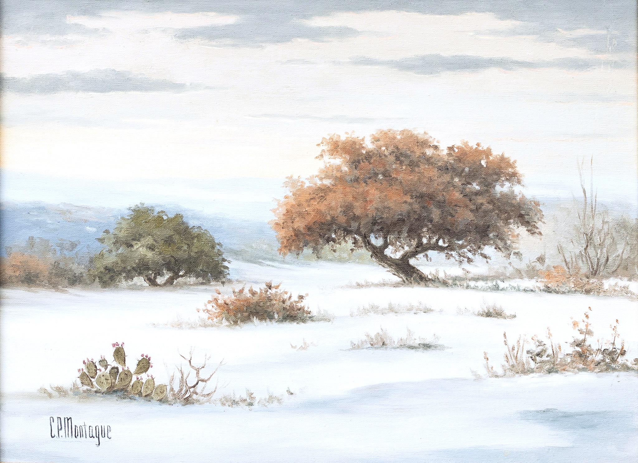 C.P. Montague (Pauline Thweatt) Landscape Painting - Hill Country Winter Snow Scene