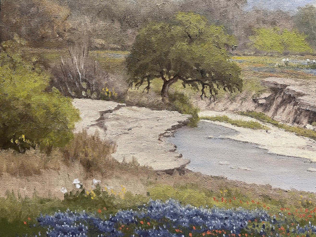 Bluebonnets del Texas - Landscape Painting Beige di C.P. Montague (Pauline Thweatt)
