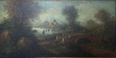 C. Patin Huge Vintage European Cityscape/ Landscape Oil Painting Gilt Frame