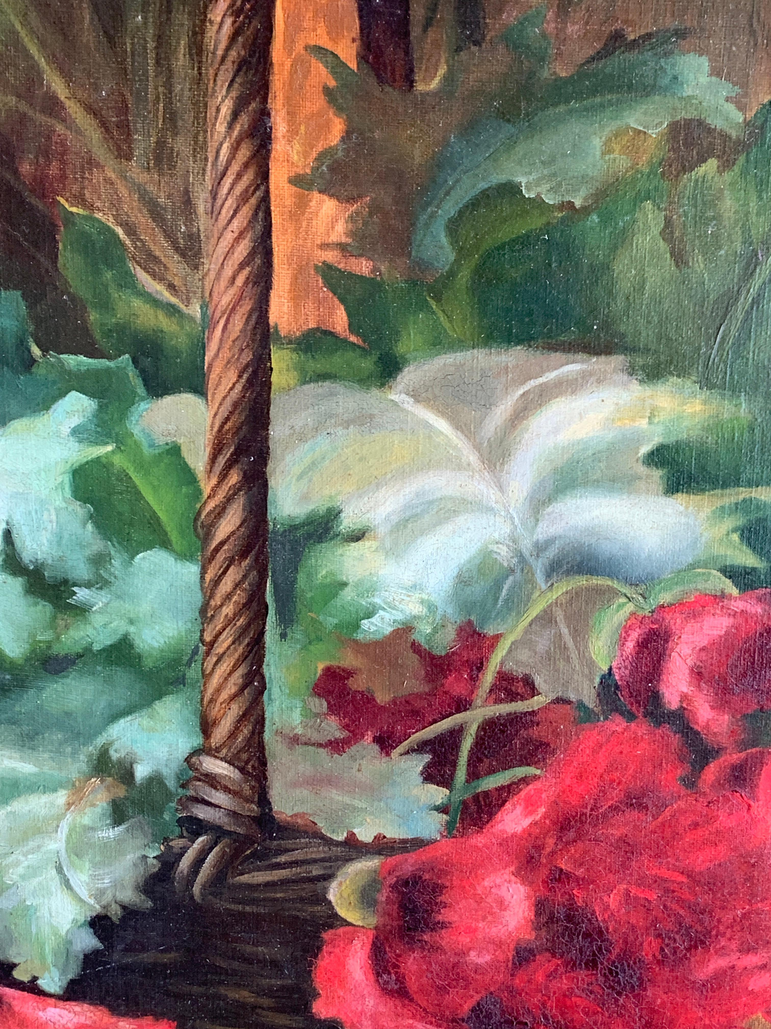 Splendida natura morta inglese di fiori dipinta all'inizio del XX secolo. 

L'artista ha dipinto questi fiori in modo impressionista ma con l'uso tradizionale di strati e strati di pittura. Ogni strato si accumula fino all'effetto finale delle teste