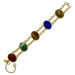 CR Co 12K Gold Filled Large Semi Precious Stone Scarab Link Bracelet circa 1950s