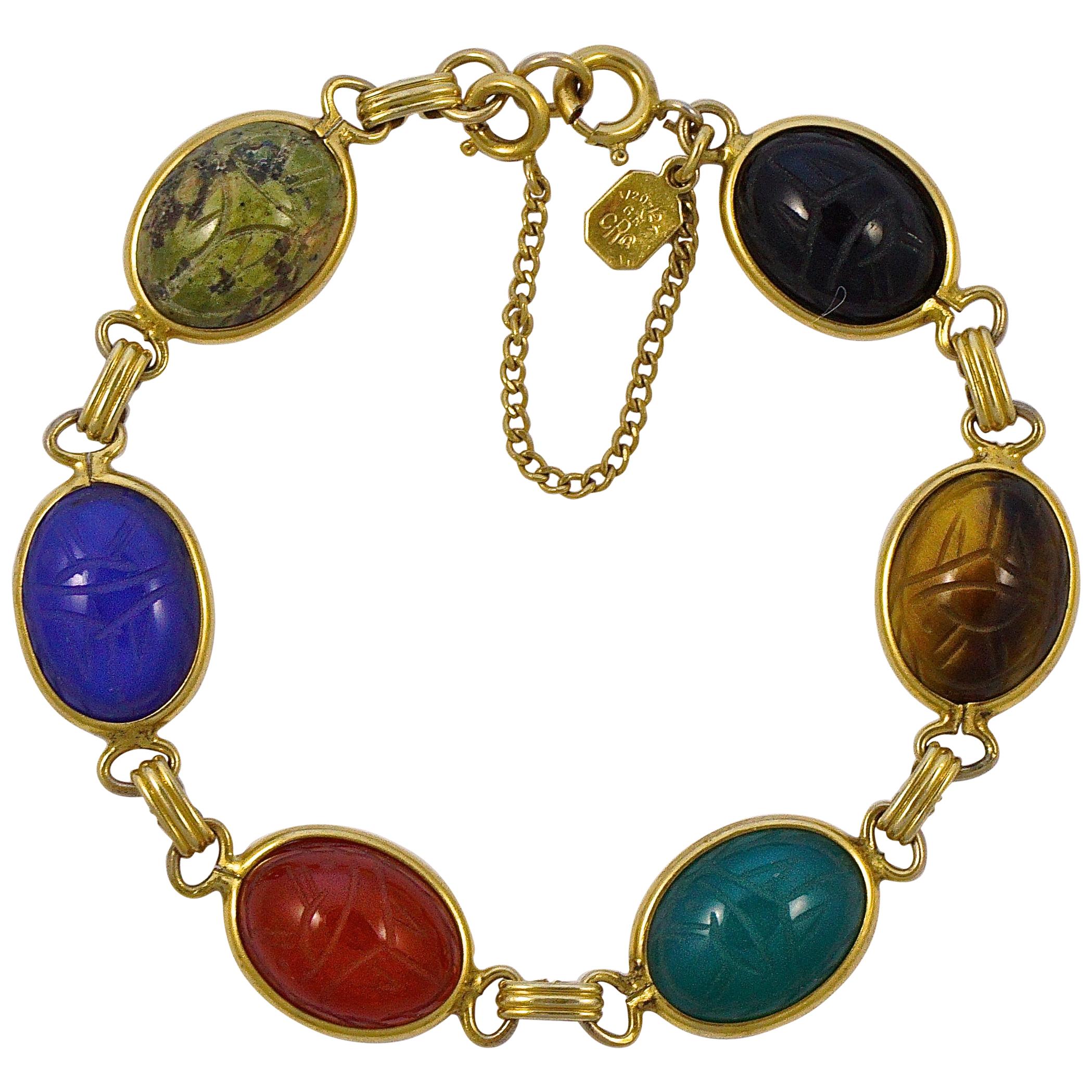 Vintage Egyptian Revival Scarab Gold-Tone Bracelet