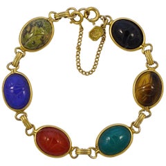 CR Co 12K Gold Filled Semi Precious Stones Scarab Link Bracelet circa 1950s