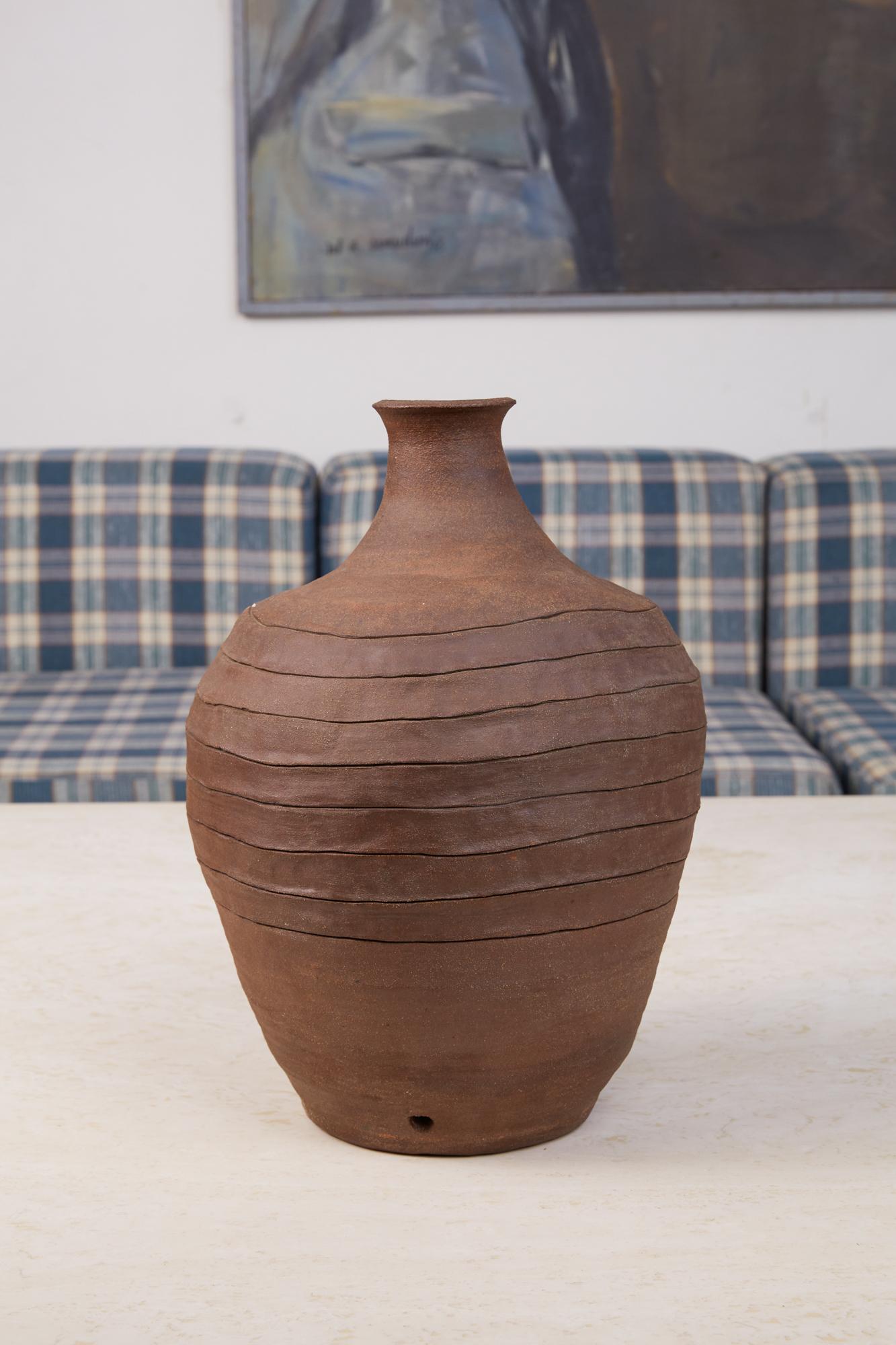 Unglazed C.R. Engebretson Studio Pottery Ceramic Vessel
