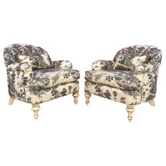 C.R. Fauteuils anglais matelassés Laine Chinoiserie, lot de 2
