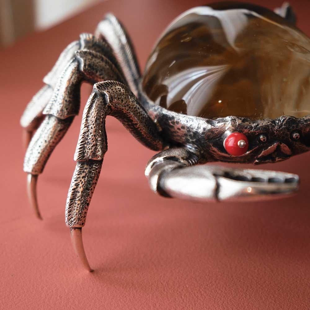 Crab by Alcino Silversmith Handcrafted in Sterling Silver with Rock Cristal In New Condition In Porto, 13