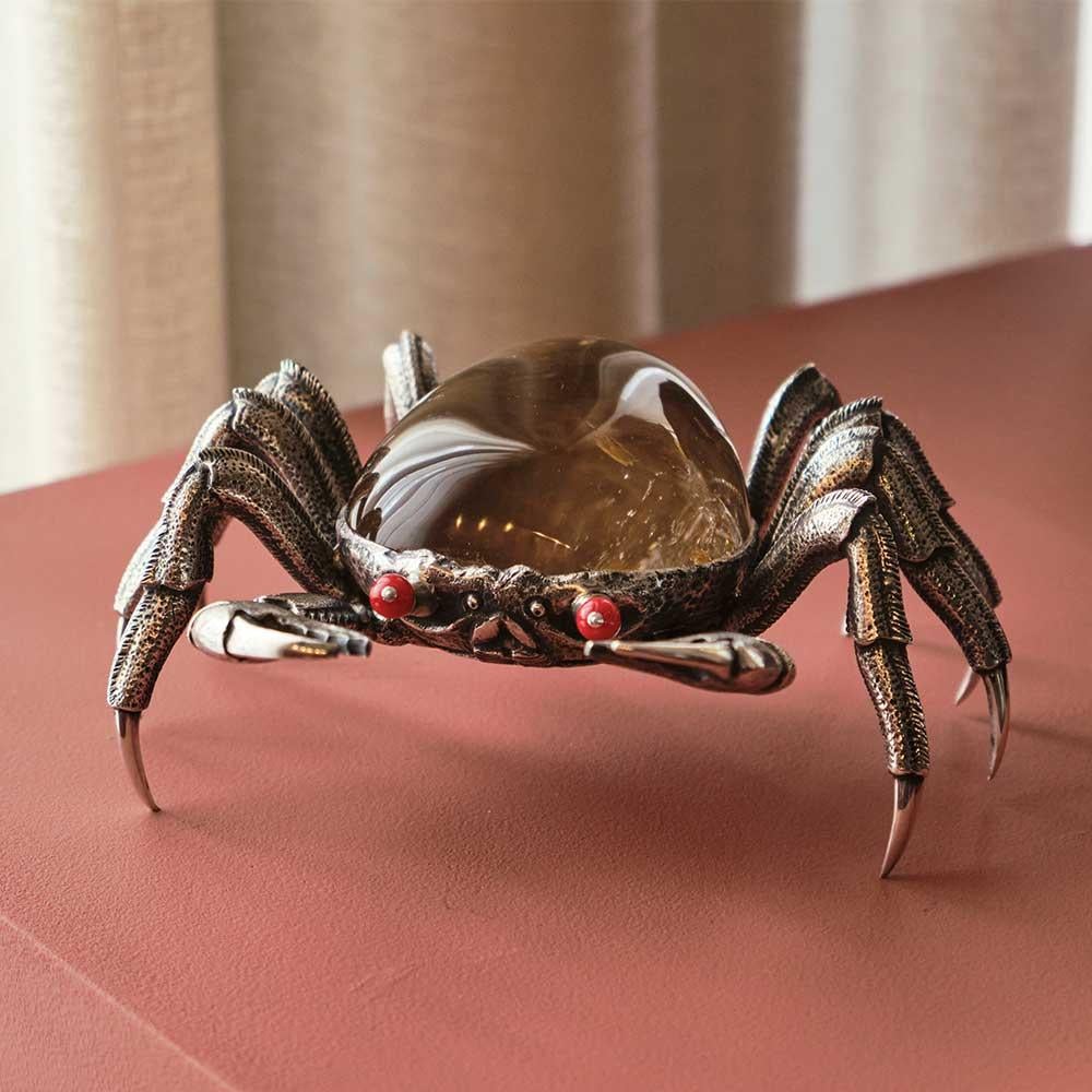 Crab by Alcino Silversmith Handcrafted in Sterling Silver with Rock Cristal 1