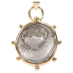 Crab Didrama [coin] Pendant w/ 18 Kt Gold