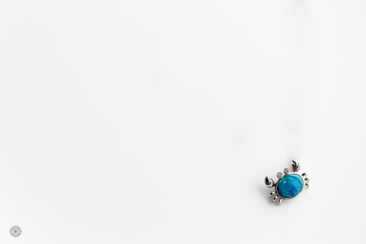Arts and Crafts Crab Doublet Opal & Diamond 18K Yellow Gold Cancer Zodiac Pendant Necklace