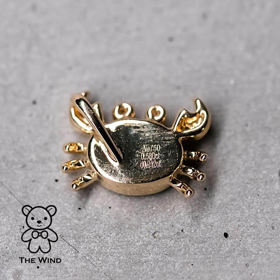 Brilliant Cut Crab Doublet Opal & Diamond 18K Yellow Gold Cancer Zodiac Pendant Necklace