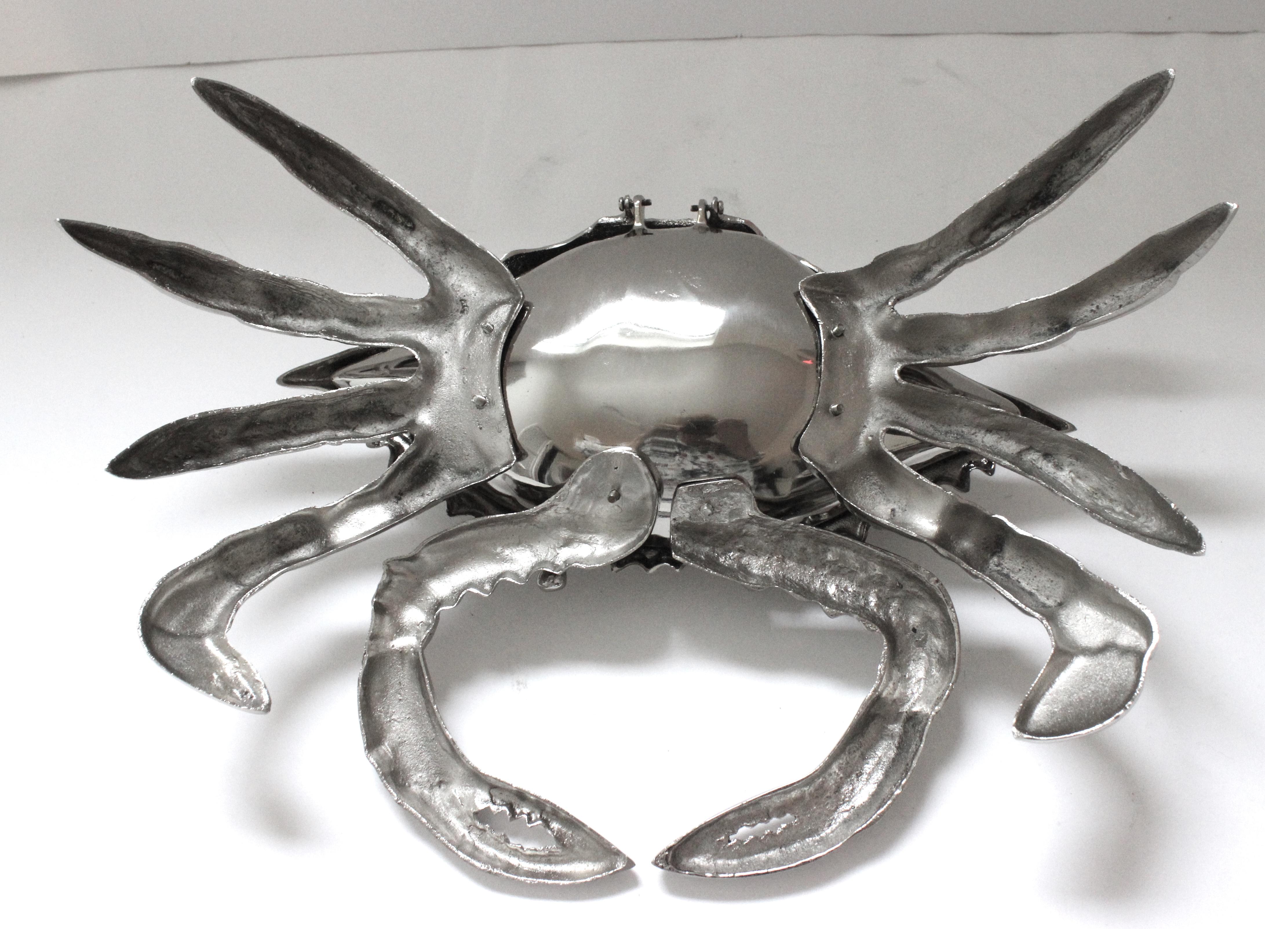 Brass Nickel Plated Crab Figure by Angel & Zevallos For Sale