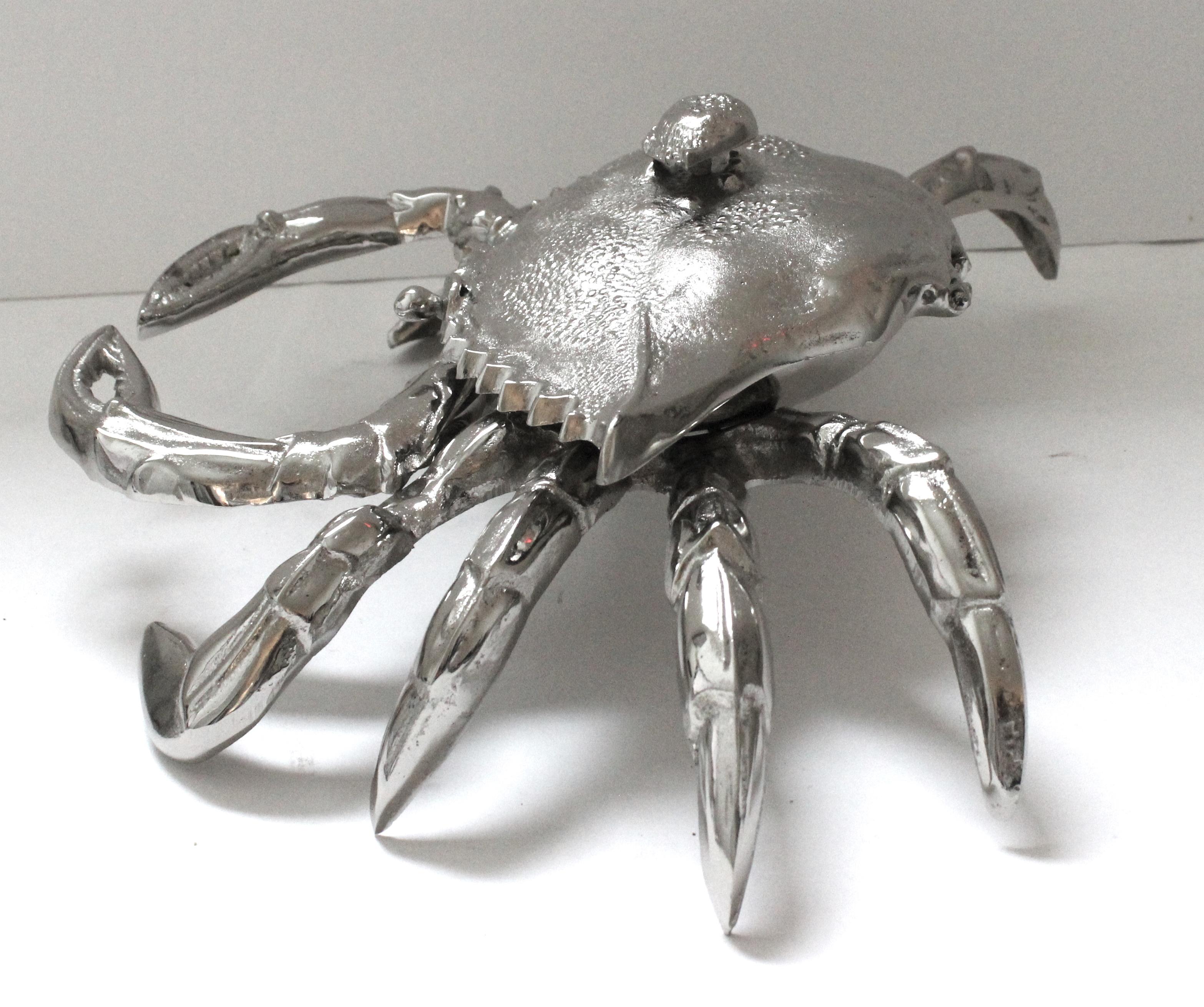 American Nickel Plated Crab Figure by Angel & Zevallos For Sale